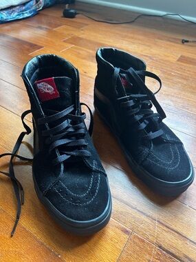 Vans Black High-Top Suede Skate Sneakers with Red Tongue Tag